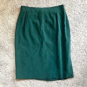 Vintage Silk Pleated Pencil Skirt Size 4 Teal Green